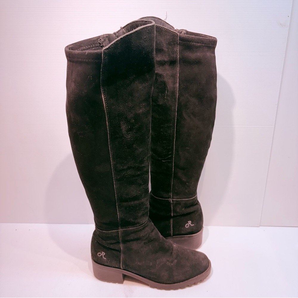 Women's Black Knee-High Boots Black Suede Elastic Back Panel Side Zipper 10 (41)